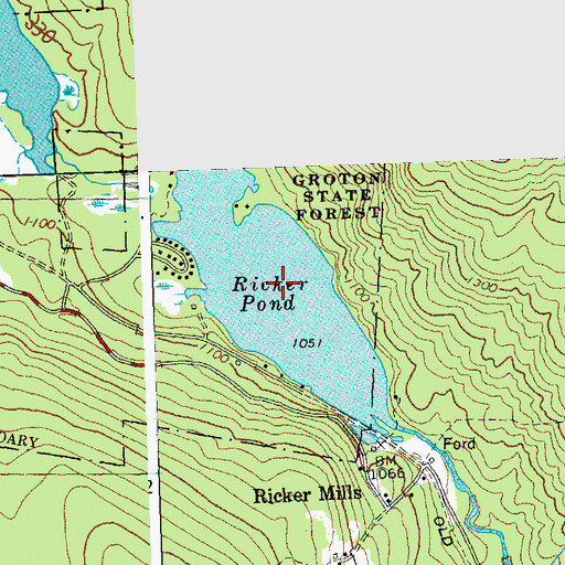 Topographic Map of Ricker Pond, VT