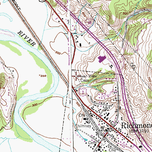 Topographic Map of River View Cemetery, VT