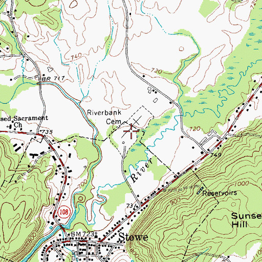 Topographic Map of Riverbank Cemetery, VT