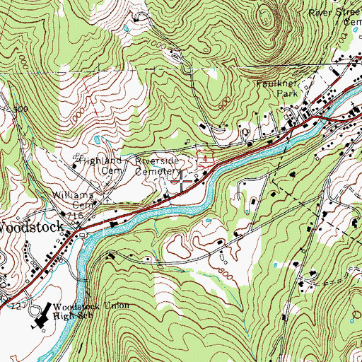 Topographic Map of Riverside Cemetery, VT