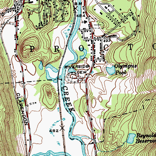 Topographic Map of Riverside Cemetery, VT