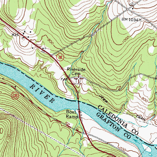 Topographic Map of Riverside Cemetery, VT