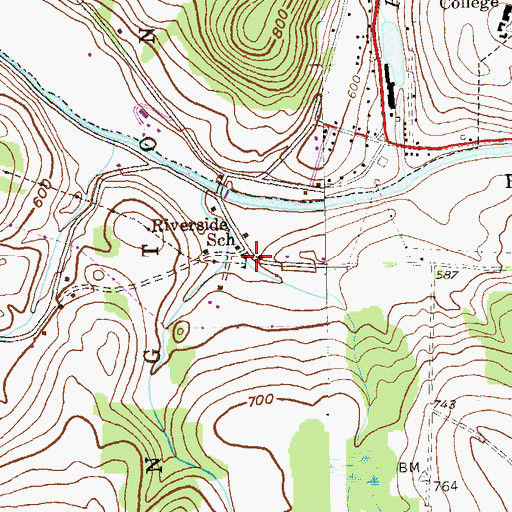 Topographic Map of Riverside School, VT