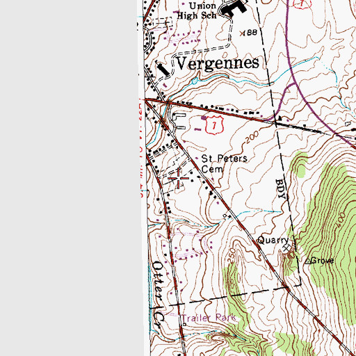 Topographic Map of Saint Peters Cemetery, VT