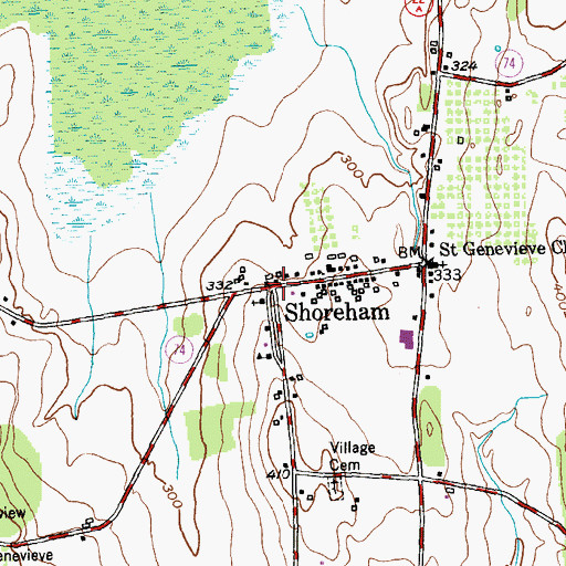 Topographic Map of Shoreham, VT