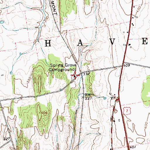 Topographic Map of Spring Grove Campgrounds, VT