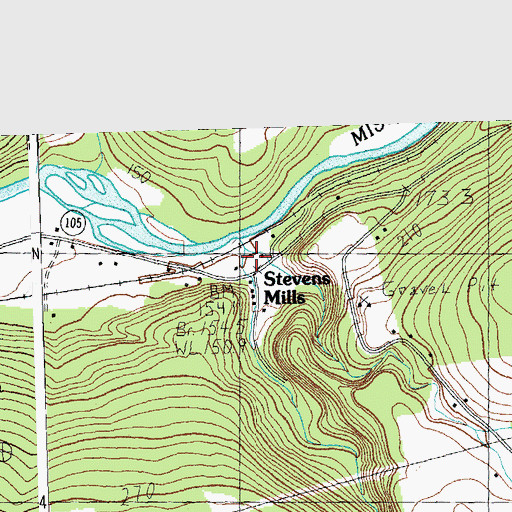 Topographic Map of Stevens Mills, VT