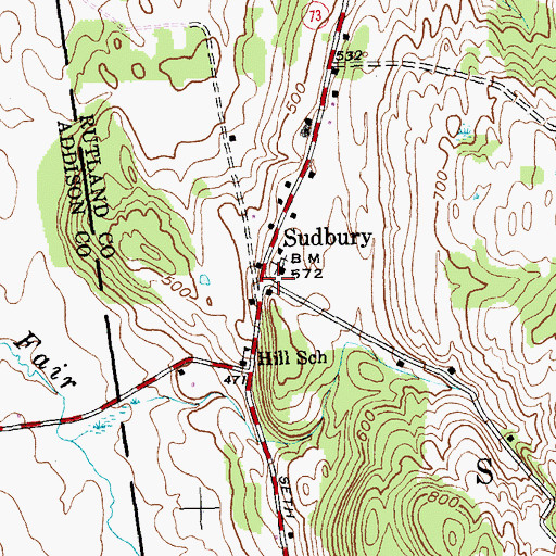 Topographic Map of Sudbury, VT