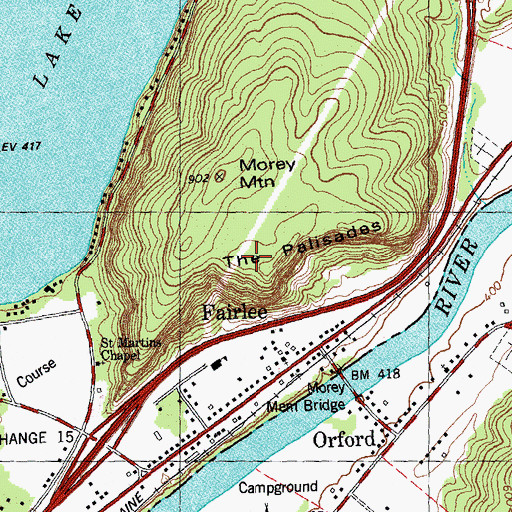 Topographic Map of The Palisades, VT