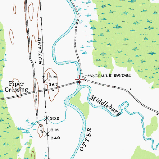 Topographic Map of Threemile Bridge, VT