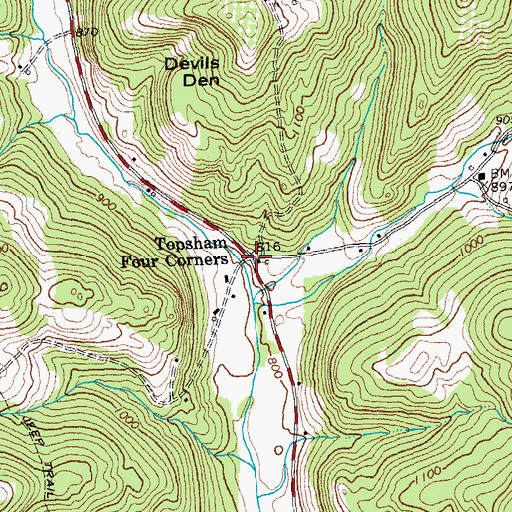 Topographic Map of Topsham Four Corners, VT