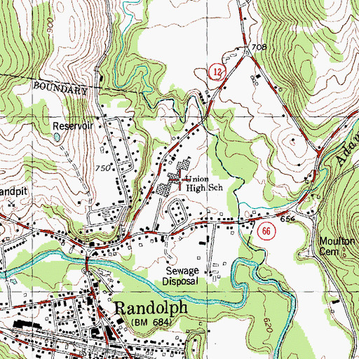 Topographic Map of Randolph Union High School, VT