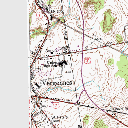 Topographic Map of Vergennes Union High School, VT