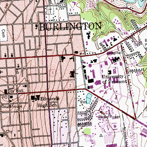 Topographic Map of The University of Vermont, VT