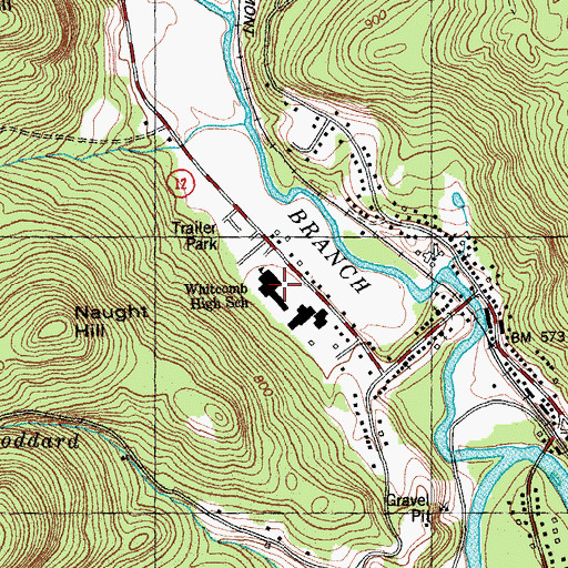 Topographic Map of Whitcomb Junior / Senior High School, VT