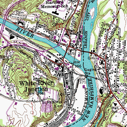 Topographic Map of White River Junction, VT