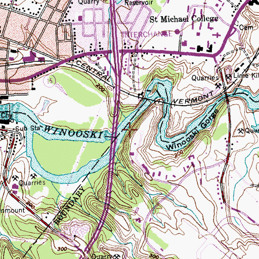Topographic Map of Winooski Gorge, VT