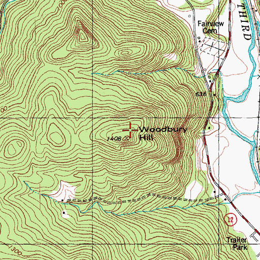 Topographic Map of Woodbury Hill, VT