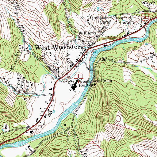 Topographic Map of Woodstock Union High School, VT