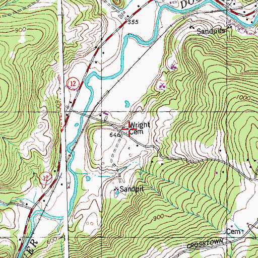 Topographic Map of Dewey-Wright Cemetery, VT