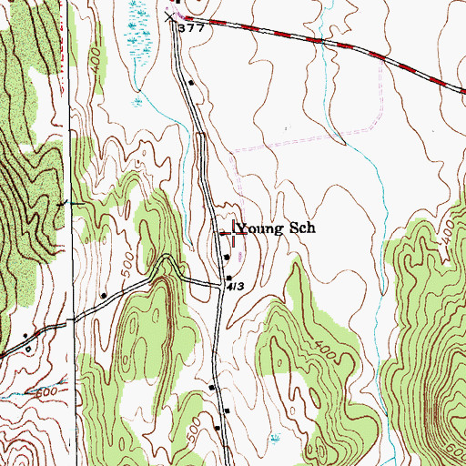Topographic Map of Young School, VT