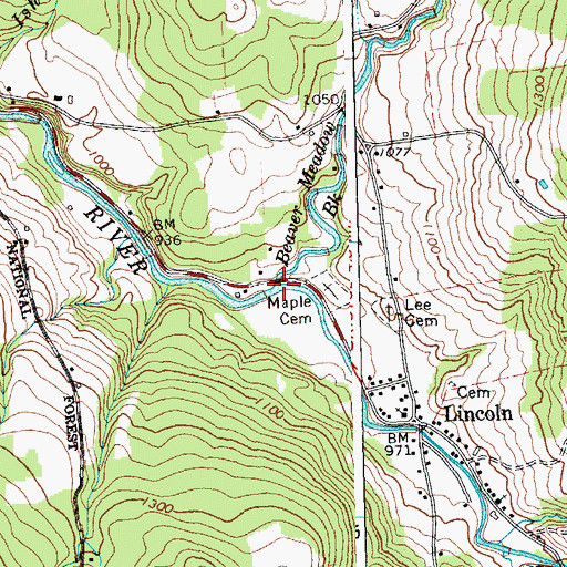 Topographic Map of Beaver Meadow Brook, VT