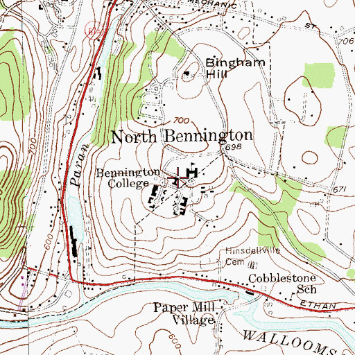 Topographic Map of Bennington College, VT