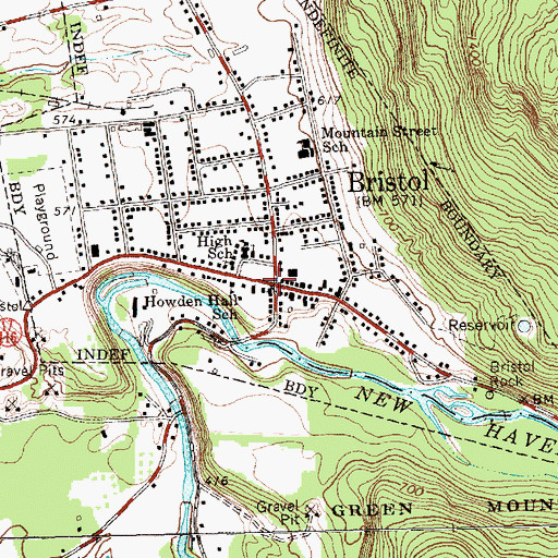 Topographic Map of Bristol, VT