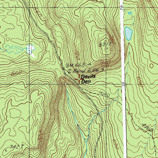 Topographic Map of Devils Den, VT