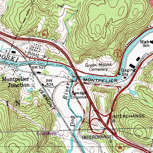 Topographic Map of Dog River, VT
