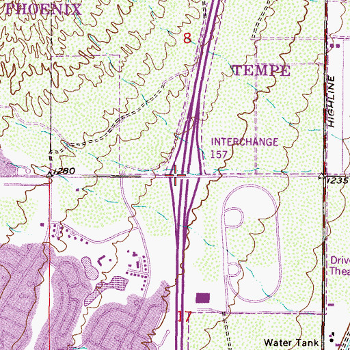 Topographic Map of Interchange One Hundred Fifty Seven, AZ