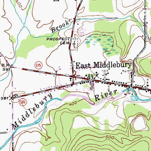 Topographic Map of East Middlebury, VT