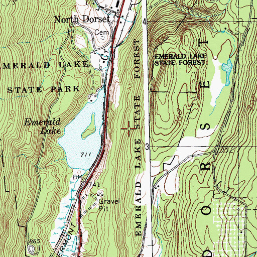 Topographic Map of Emerald Lake State Forest, VT
