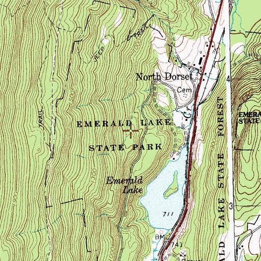 Topographic Map of Emerald Lake State Park, VT