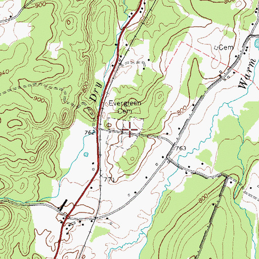 Topographic Map of Evergreen Cemetery, VT