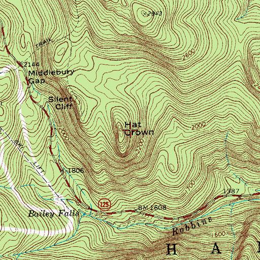 Topographic Map of Hat Crown, VT