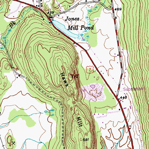 Topographic Map of Hawk Hill, VT