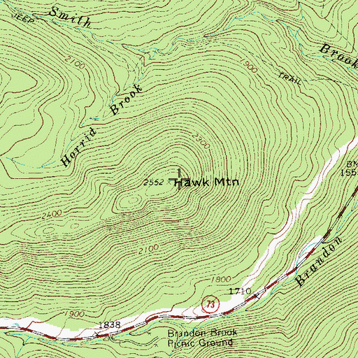 Topographic Map of Hawk Mountain, VT