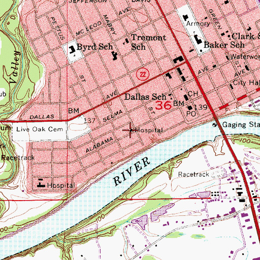 Topographic Map of Vaughn Memorial Hospital (historical), AL