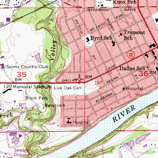 Topographic Map of West Selma Trinity Baptist Church (historical), AL