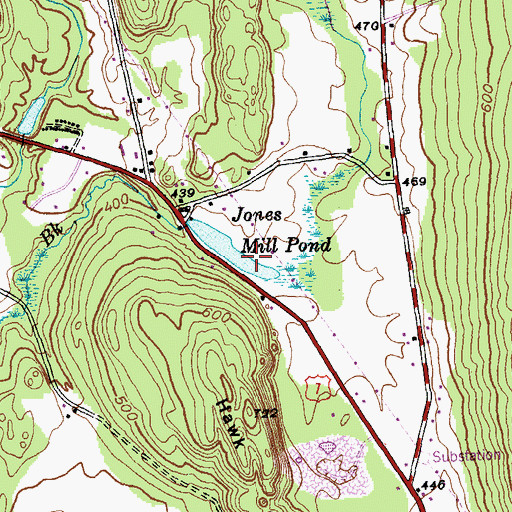 Topographic Map of Jones Mill Pond, VT
