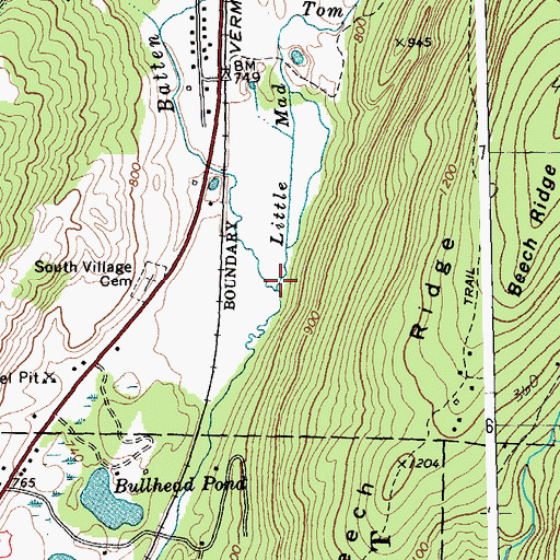 Topographic Map of Little Mad Tom Brook, VT