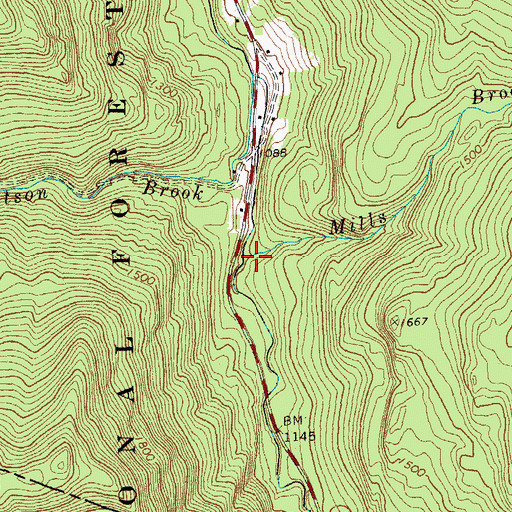 Topographic Map of Mills Brook, VT