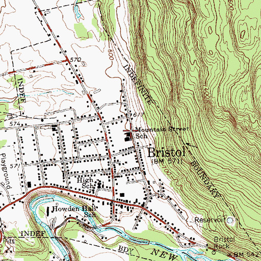 Topographic Map of Bristol Elementary School, VT