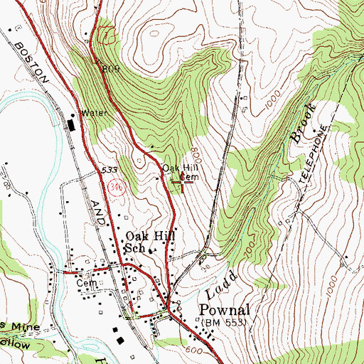 Topographic Map of Oak Hill Cemetery, VT