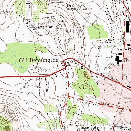 Topographic Map of Old Bennington, VT