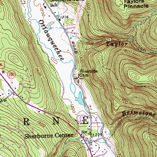 Topographic Map of Riverside Cemetery, VT