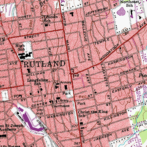 Topographic Map of Rutland, VT