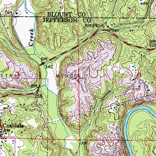 Topographic Map of Elvesta Drift Mine, AL