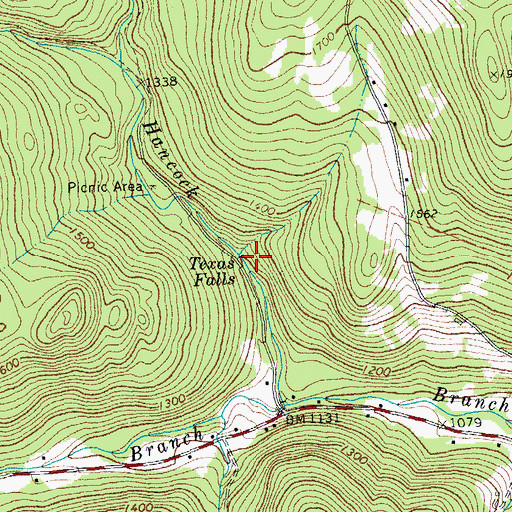 Topographic Map of Texas Falls, VT